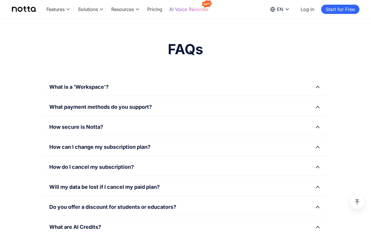 Notta — pricing page