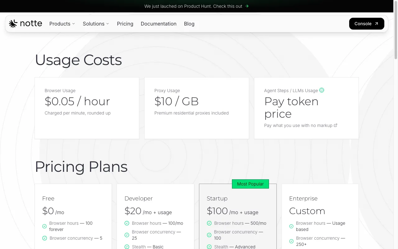 Notte — pricing page