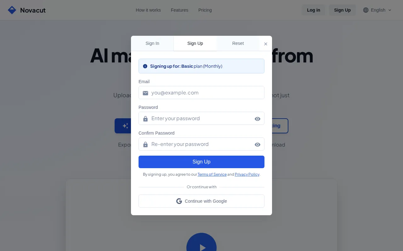 Novacut — pricing page