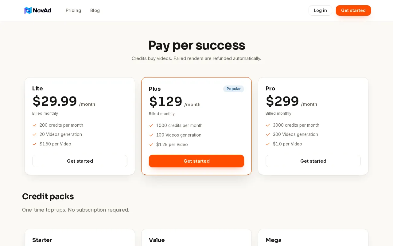 NovAd.ai — pricing page