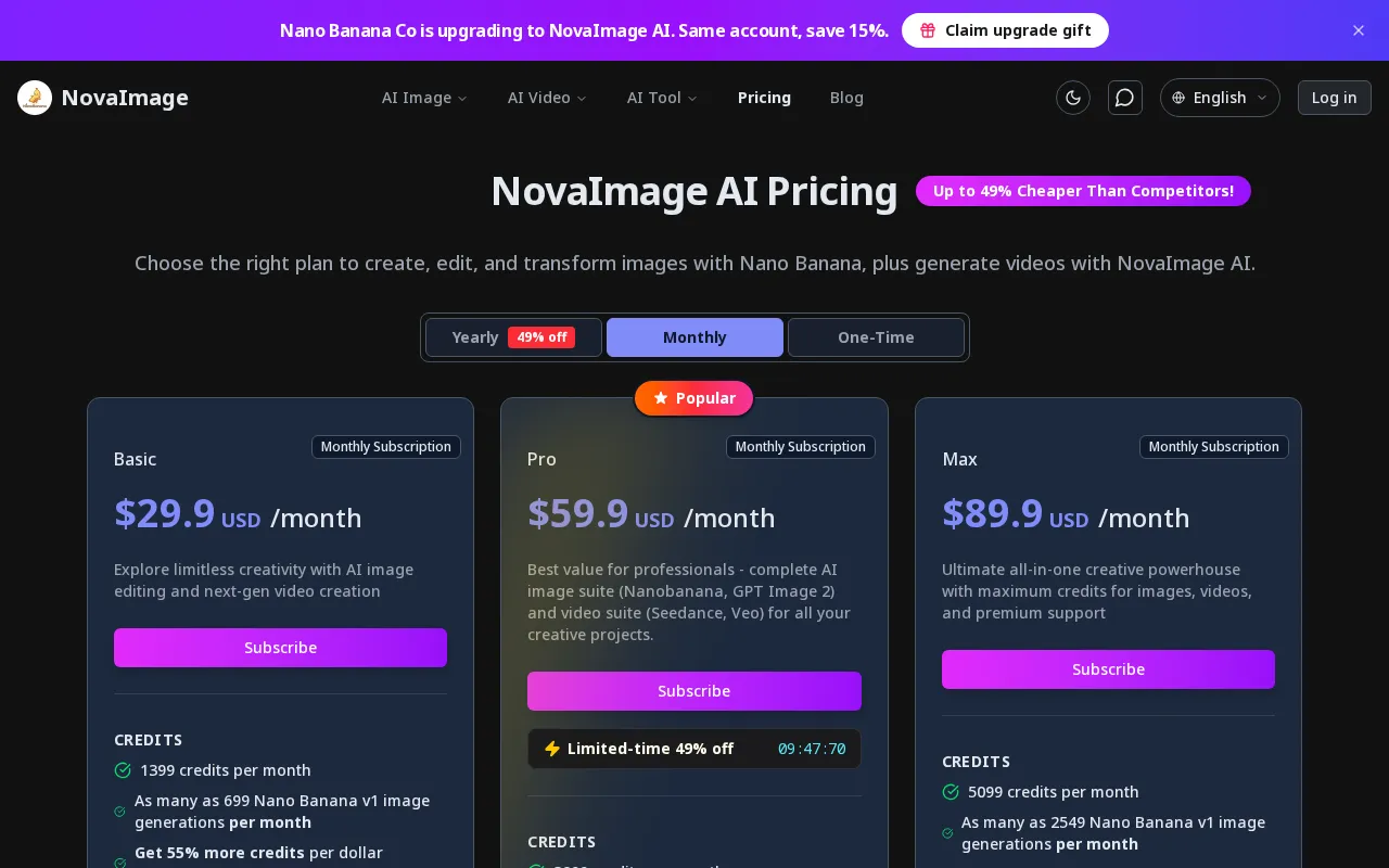 NovaImage — pricing page
