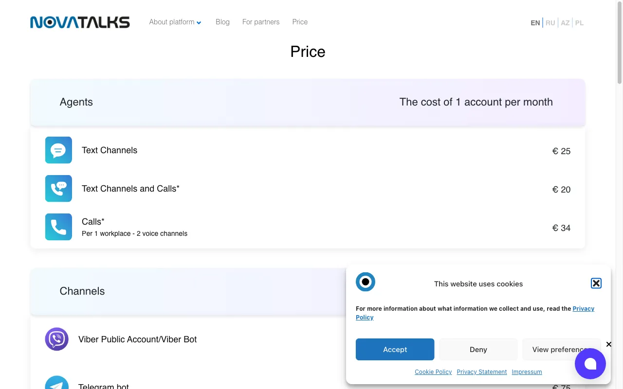 NovaTalks — pricing page