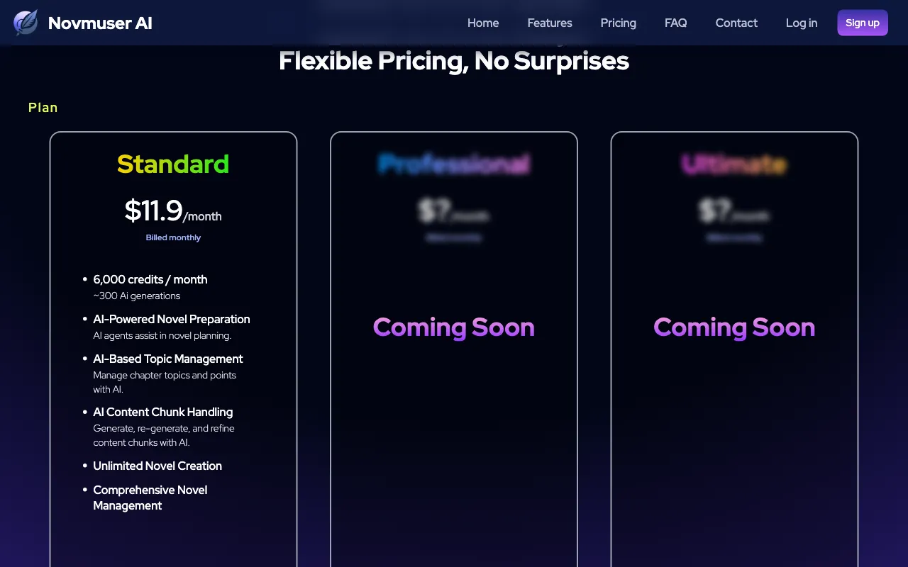 Novmuser AI — pricing page