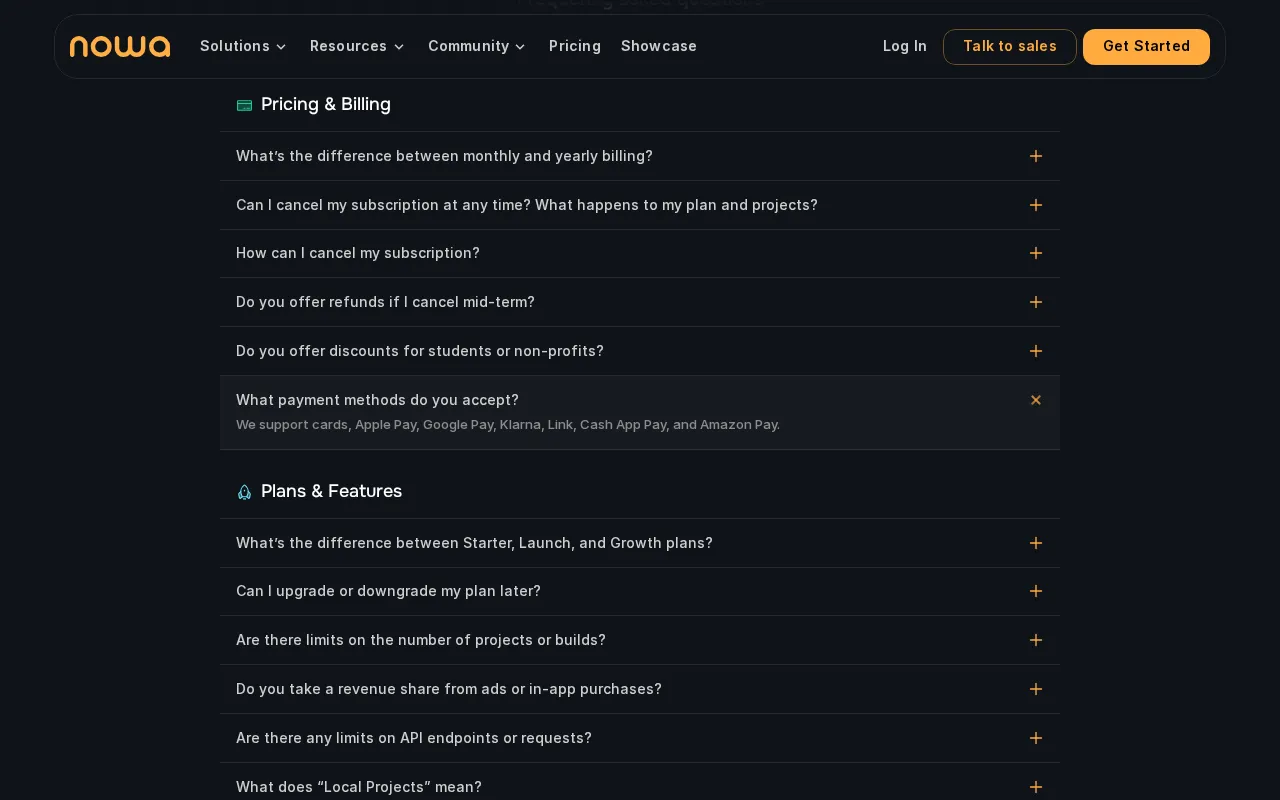 Nowa — pricing page