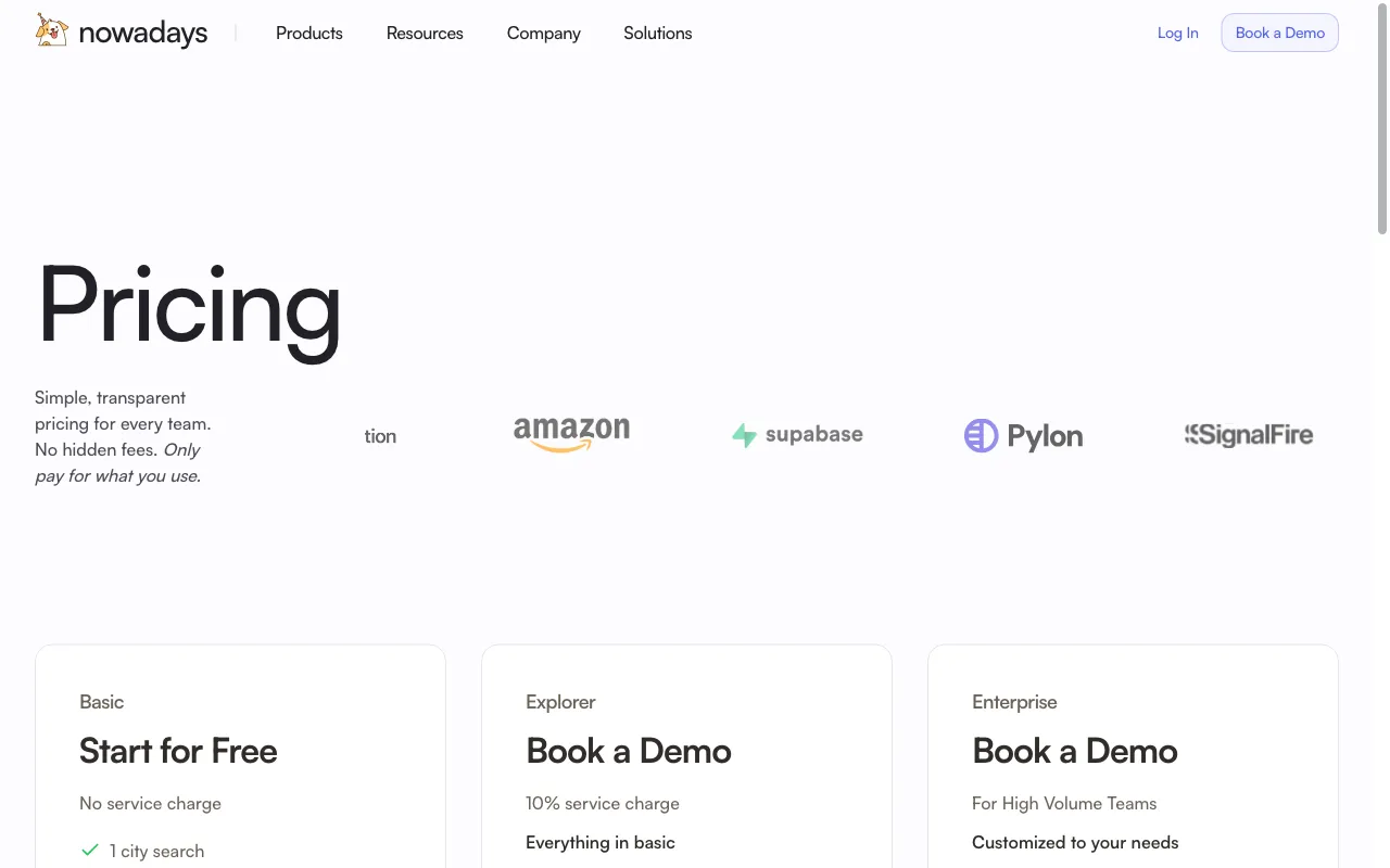 Nowadays — pricing page