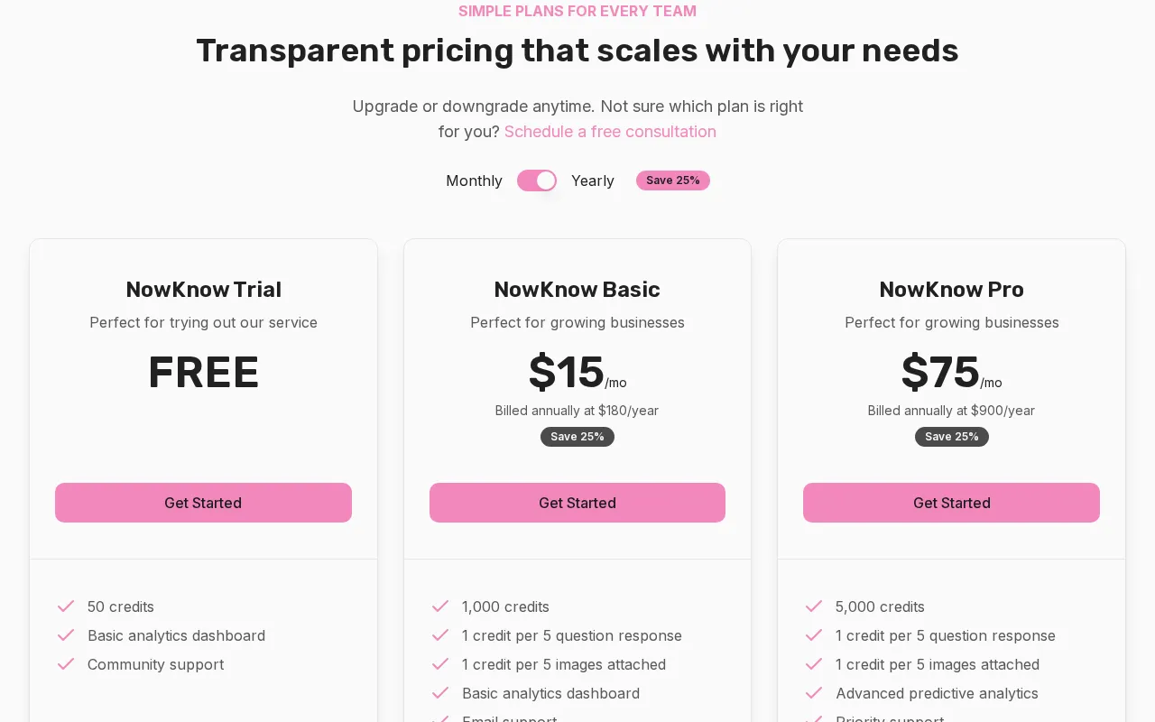 NowKnow — pricing page