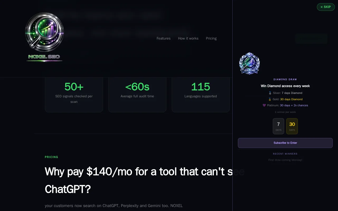 Noxel SEO — pricing page