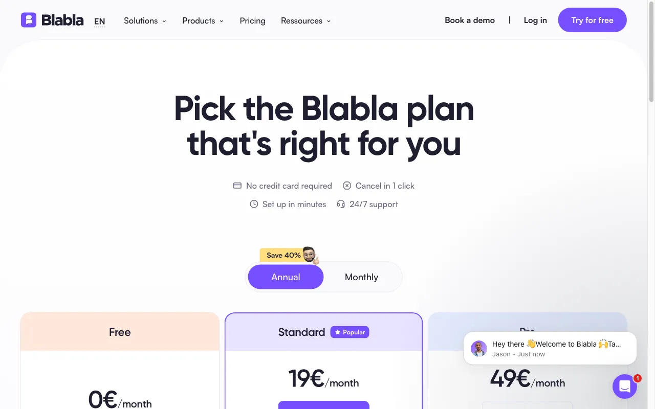 blabla.ai — pricing page