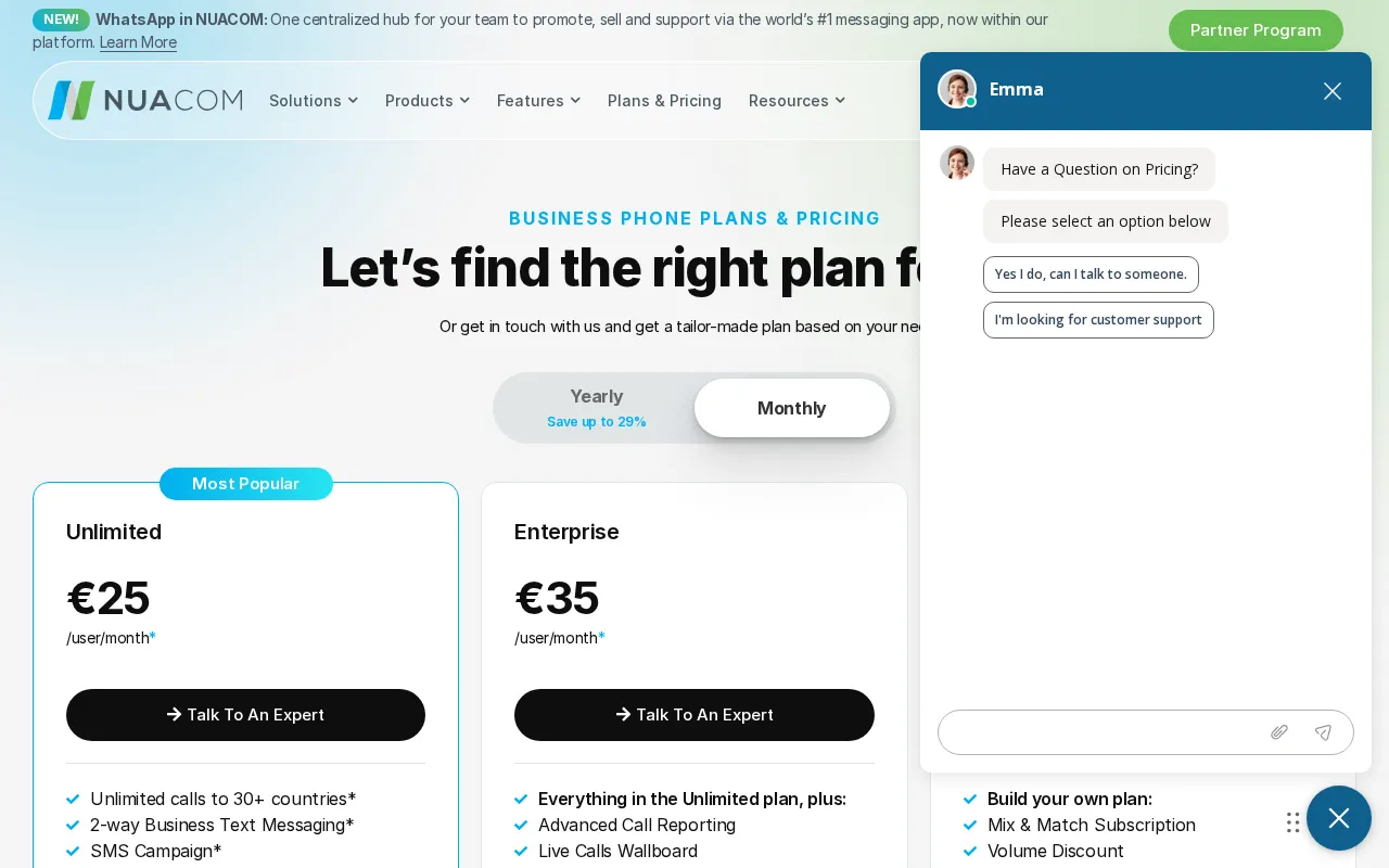 Nuacom — pricing page