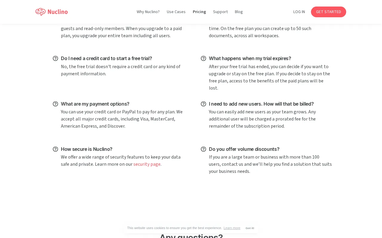 Nuclino — pricing page