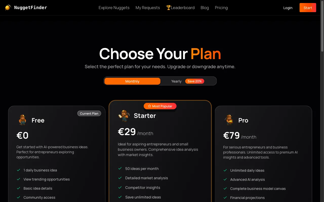 NuggetFinder — pricing page