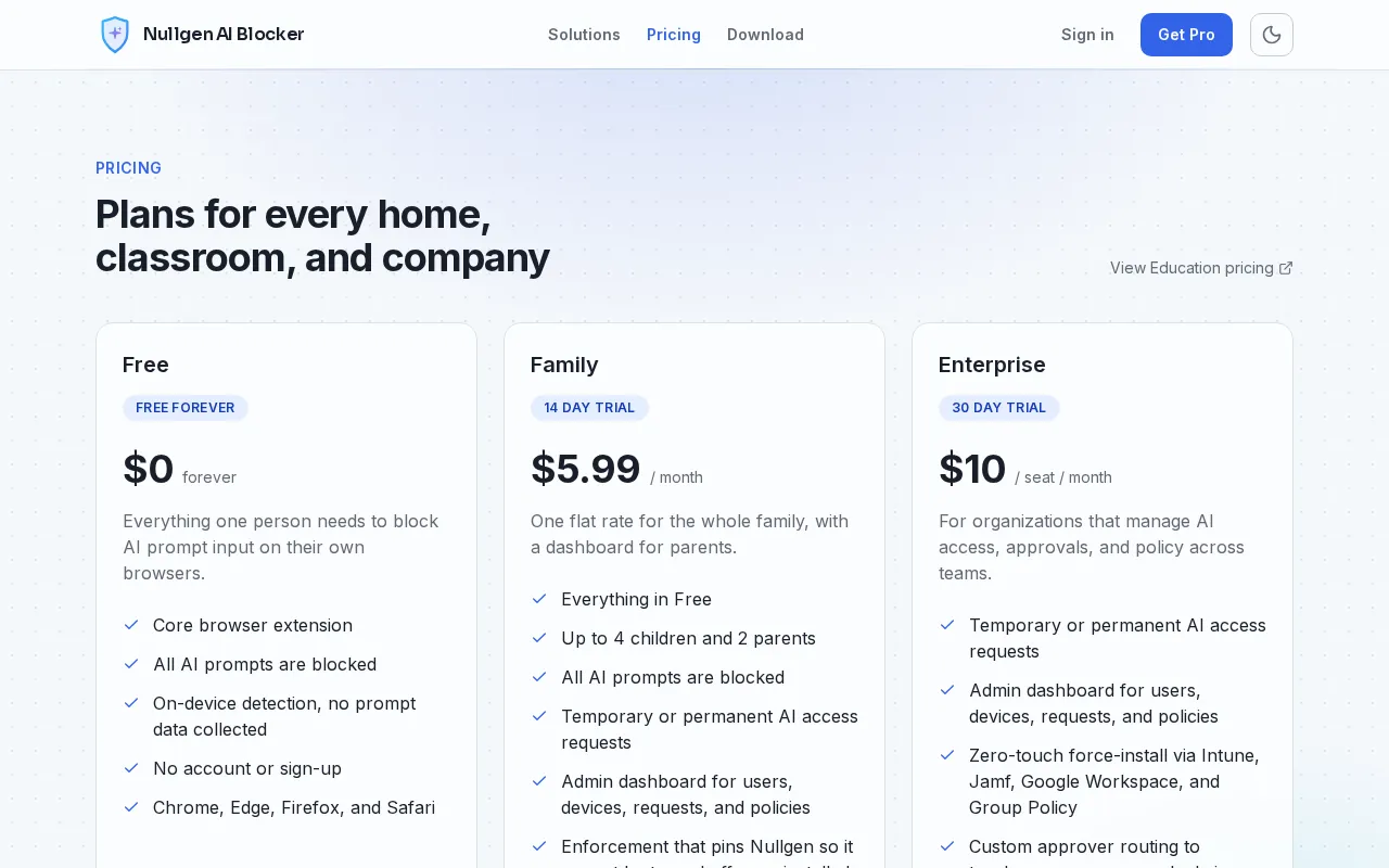 Nullgen AI Blocker — pricing page