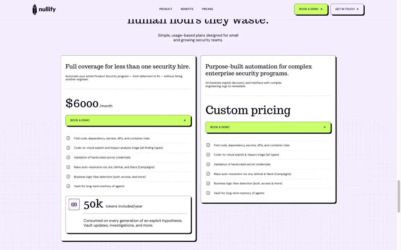 Nullify AI — pricing page