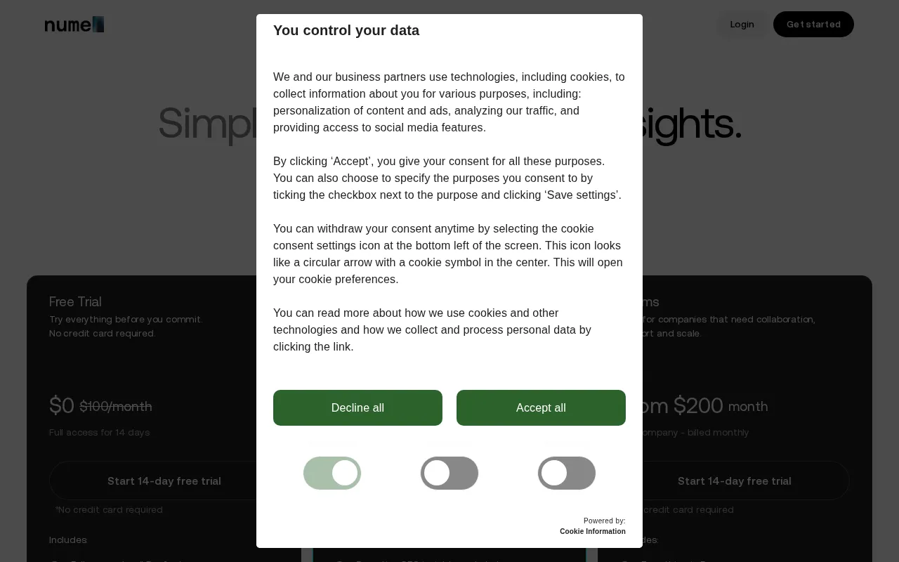 Nume — pricing page
