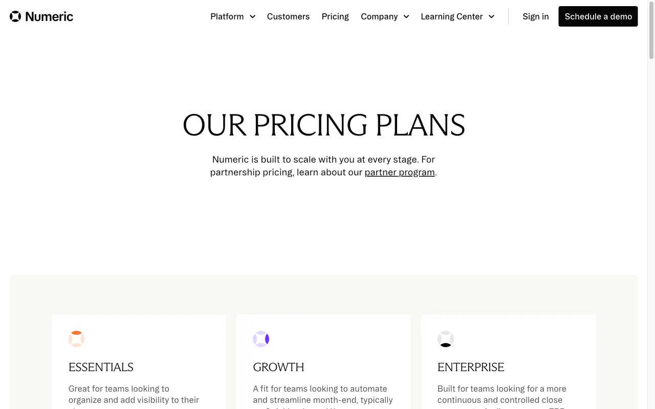 Numeric — pricing page