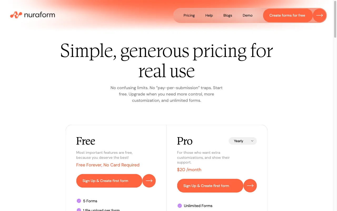 Nuraform — pricing page