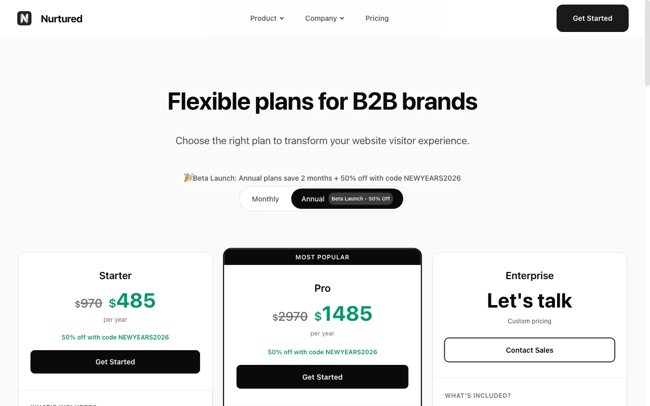 Nurtured — pricing page