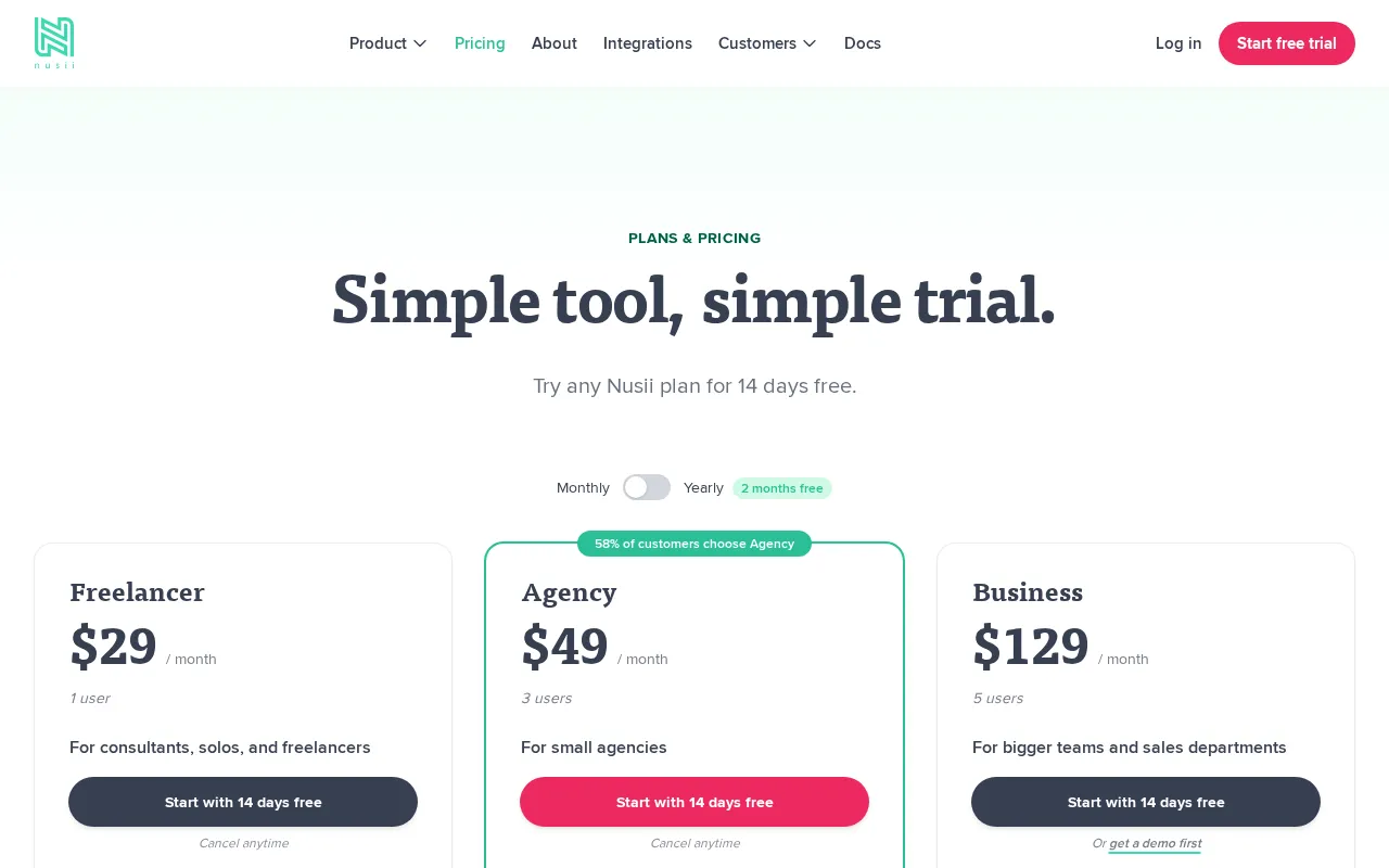 Nusii — pricing page