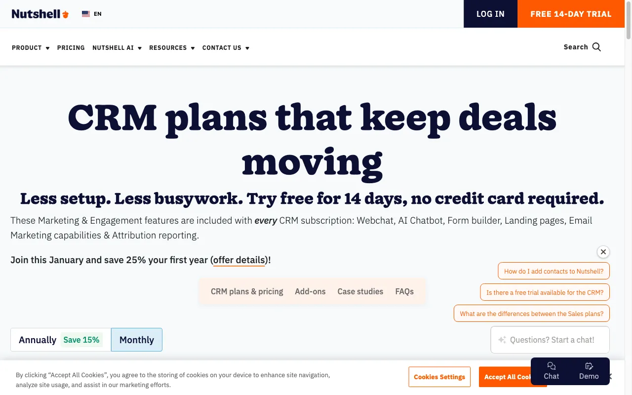 Nutshell Sales — pricing page