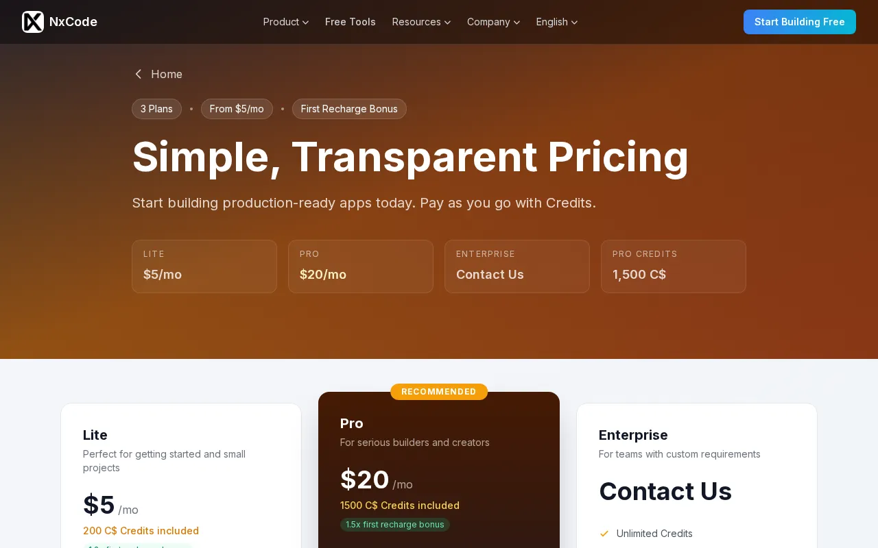 NxCode — pricing page