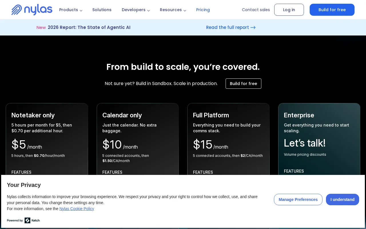 Nylas — pricing page