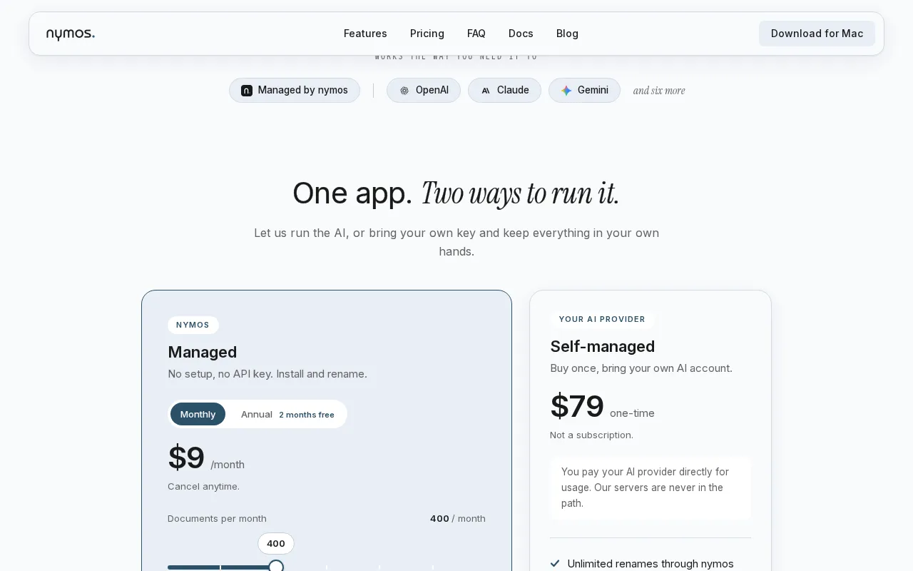 Nymos — pricing page