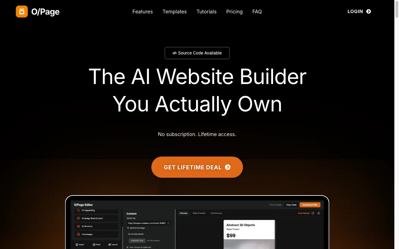 O/Page Website Builder — preview screenshot