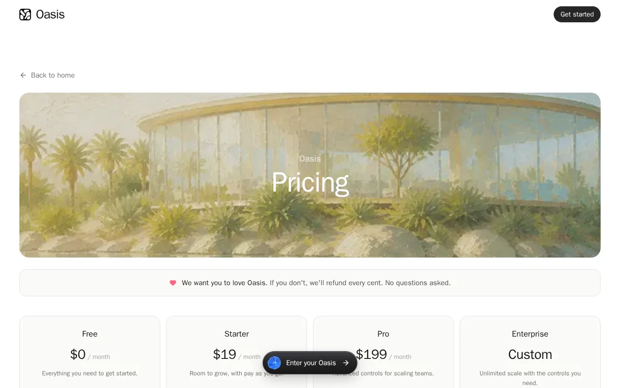 Oasis HQ — pricing page