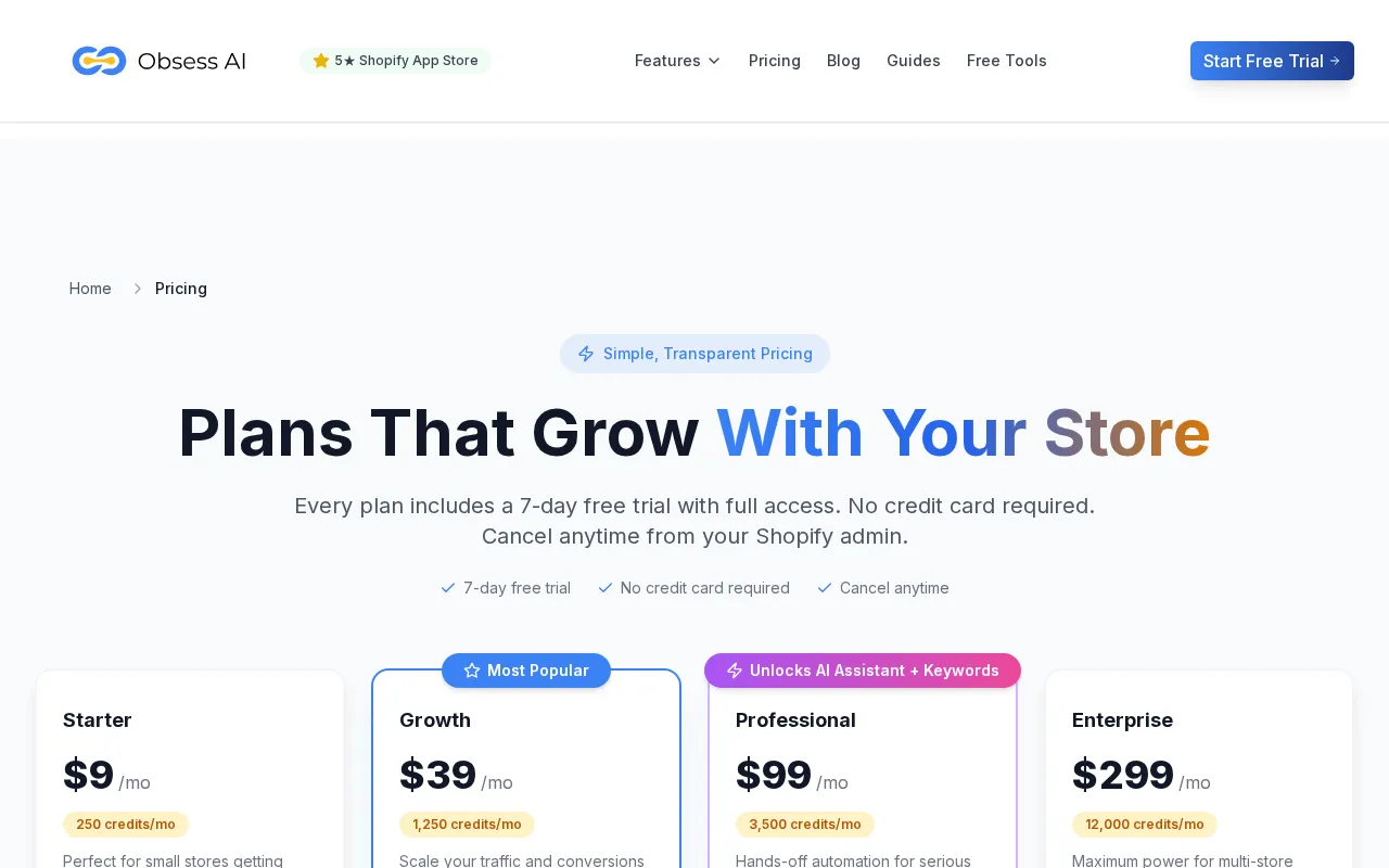 Obsess AI — pricing page