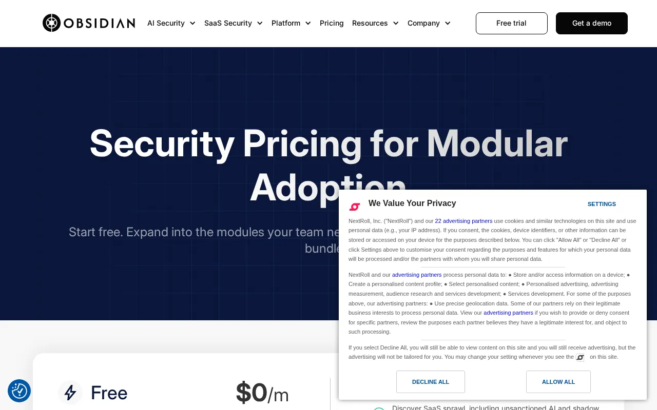 Obsidian — pricing page
