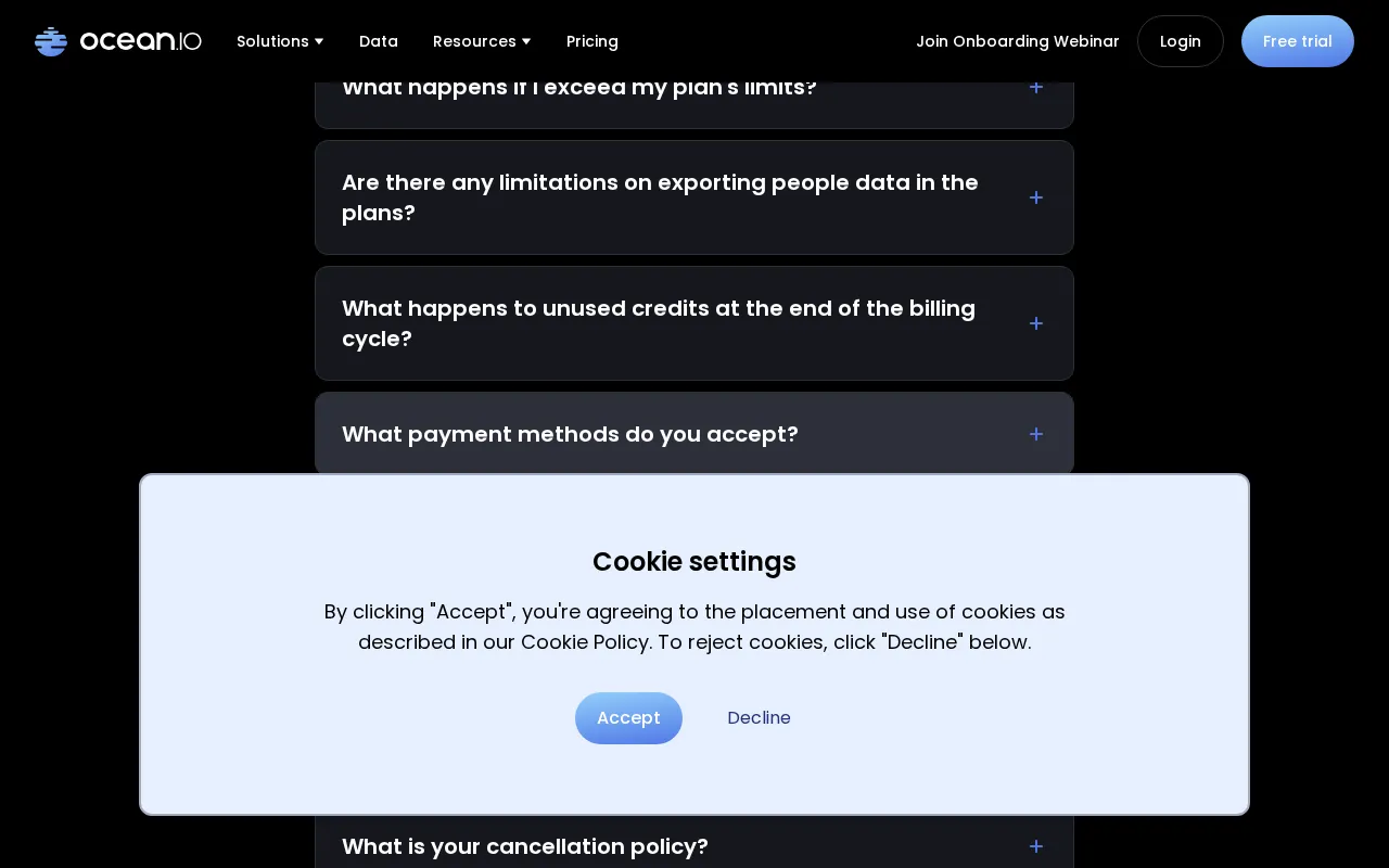 Ocean.io — pricing page