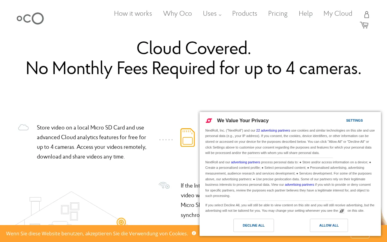 Oco Smart Cloud Cameras — pricing page