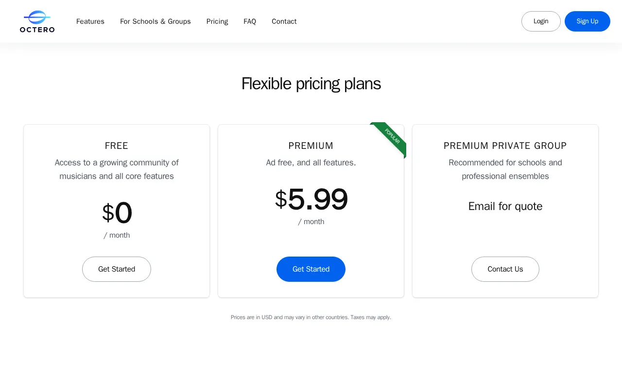 Octero — pricing page