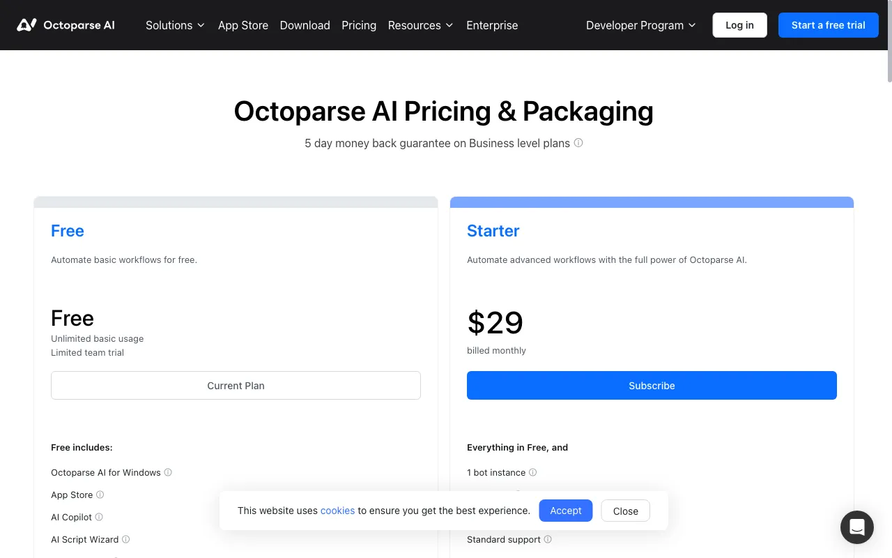 Octoparse AI — pricing page