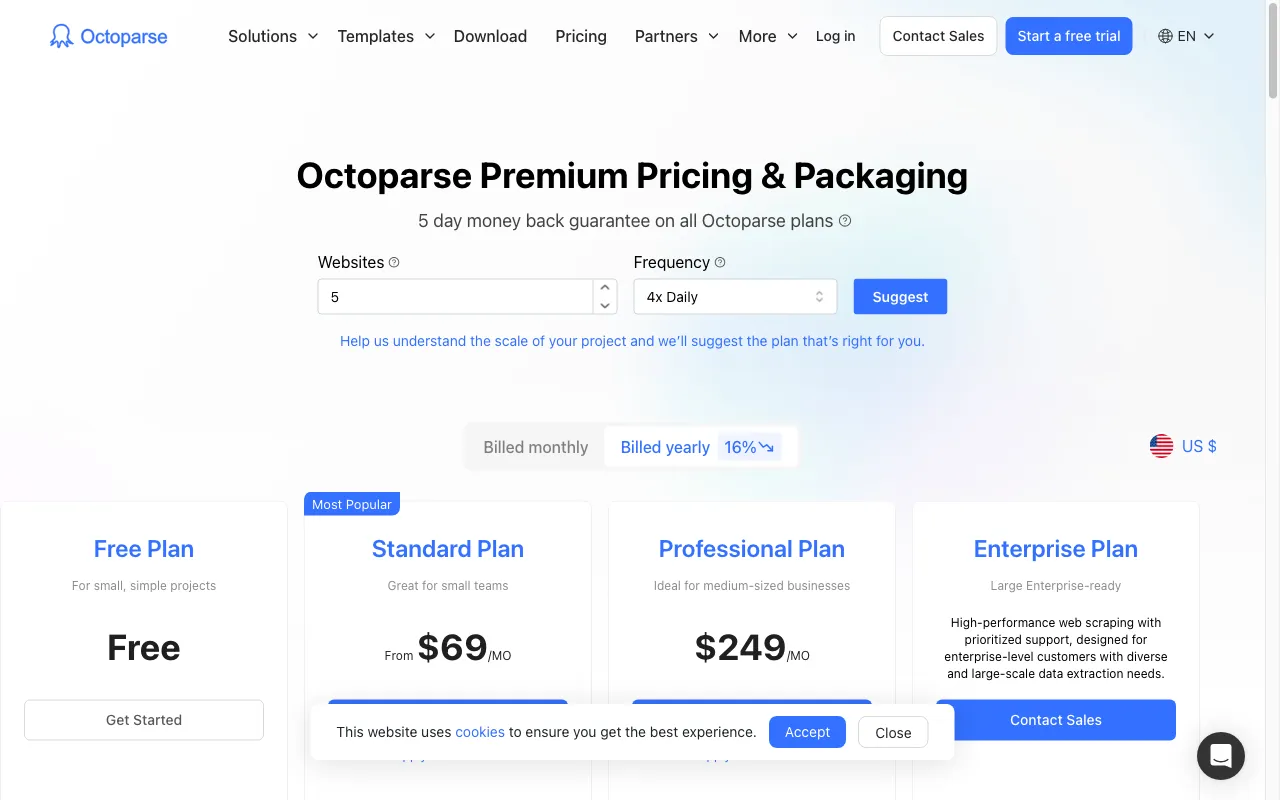 Octoparse — pricing page