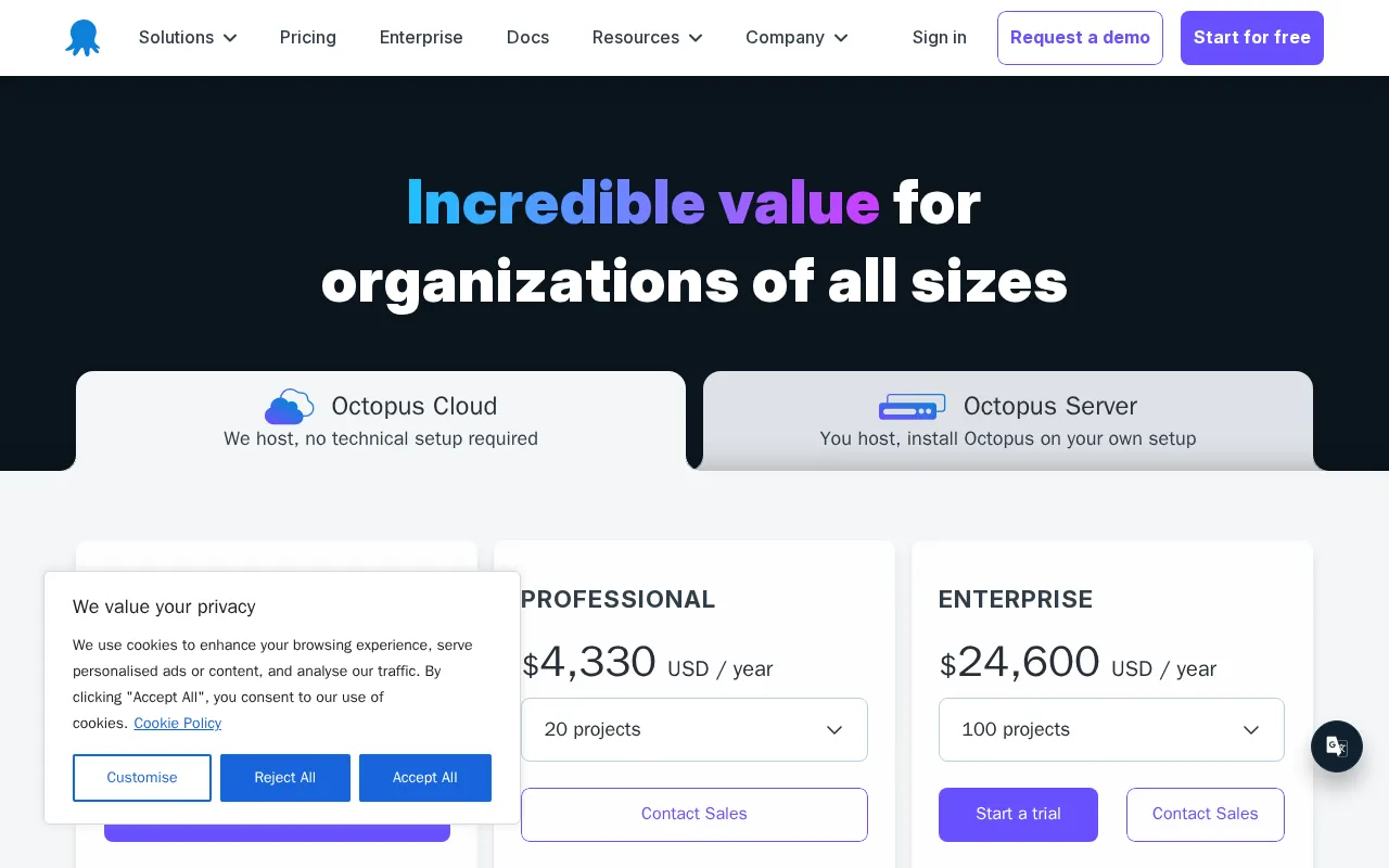 Octopus Deploy — pricing page