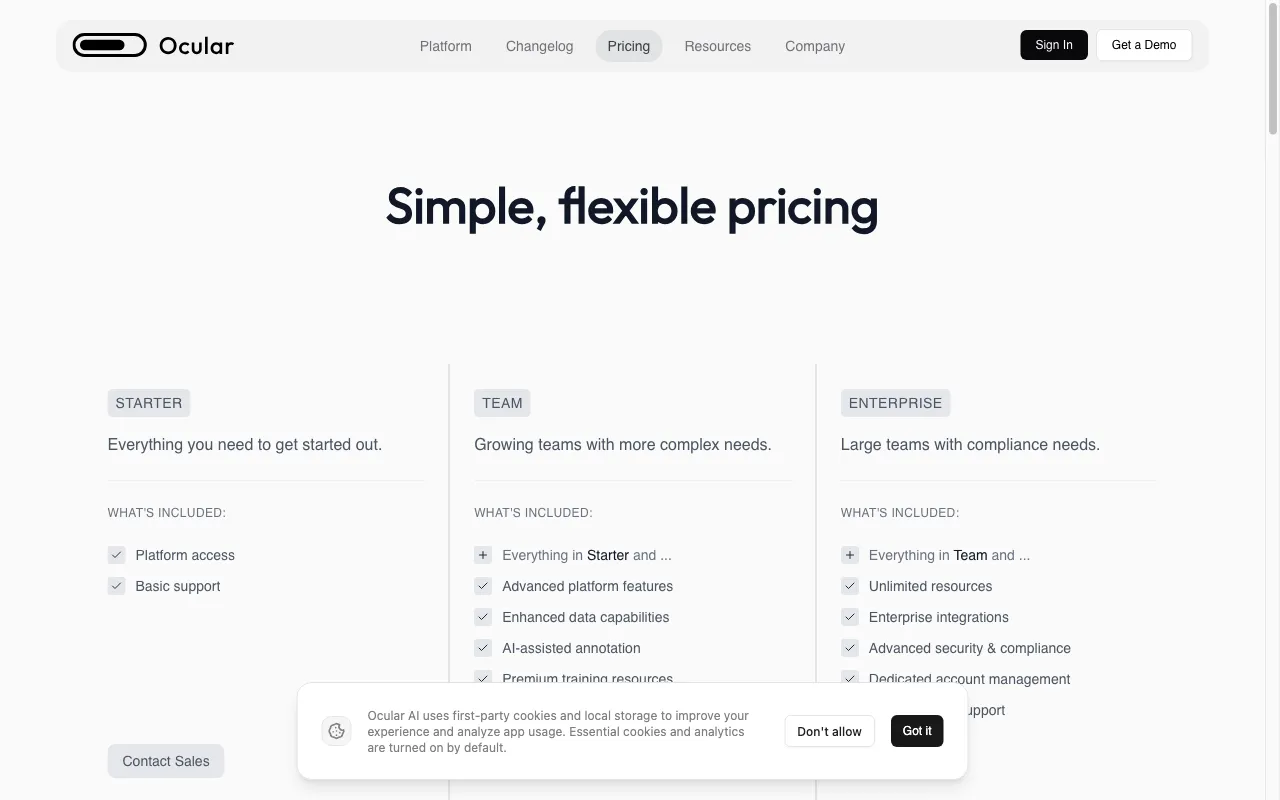 Ocular AI — pricing page