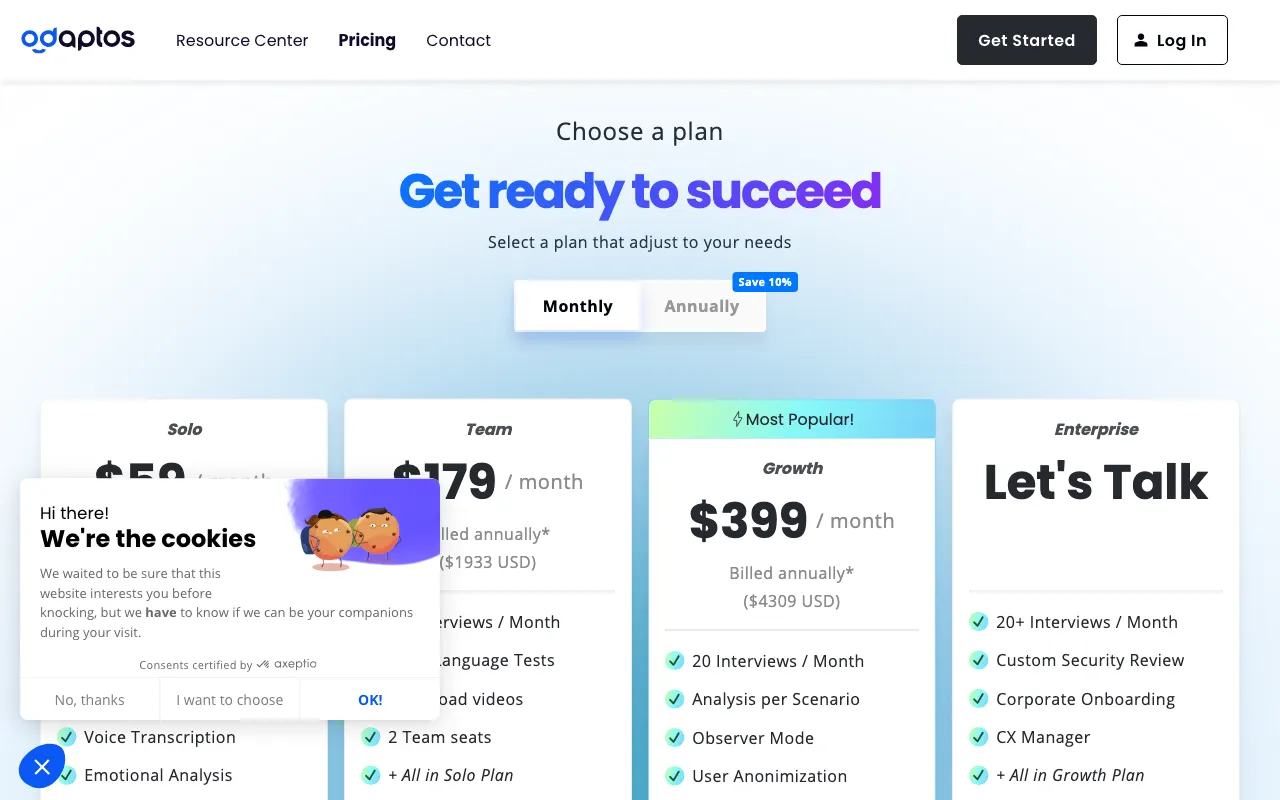 Odaptos — pricing page