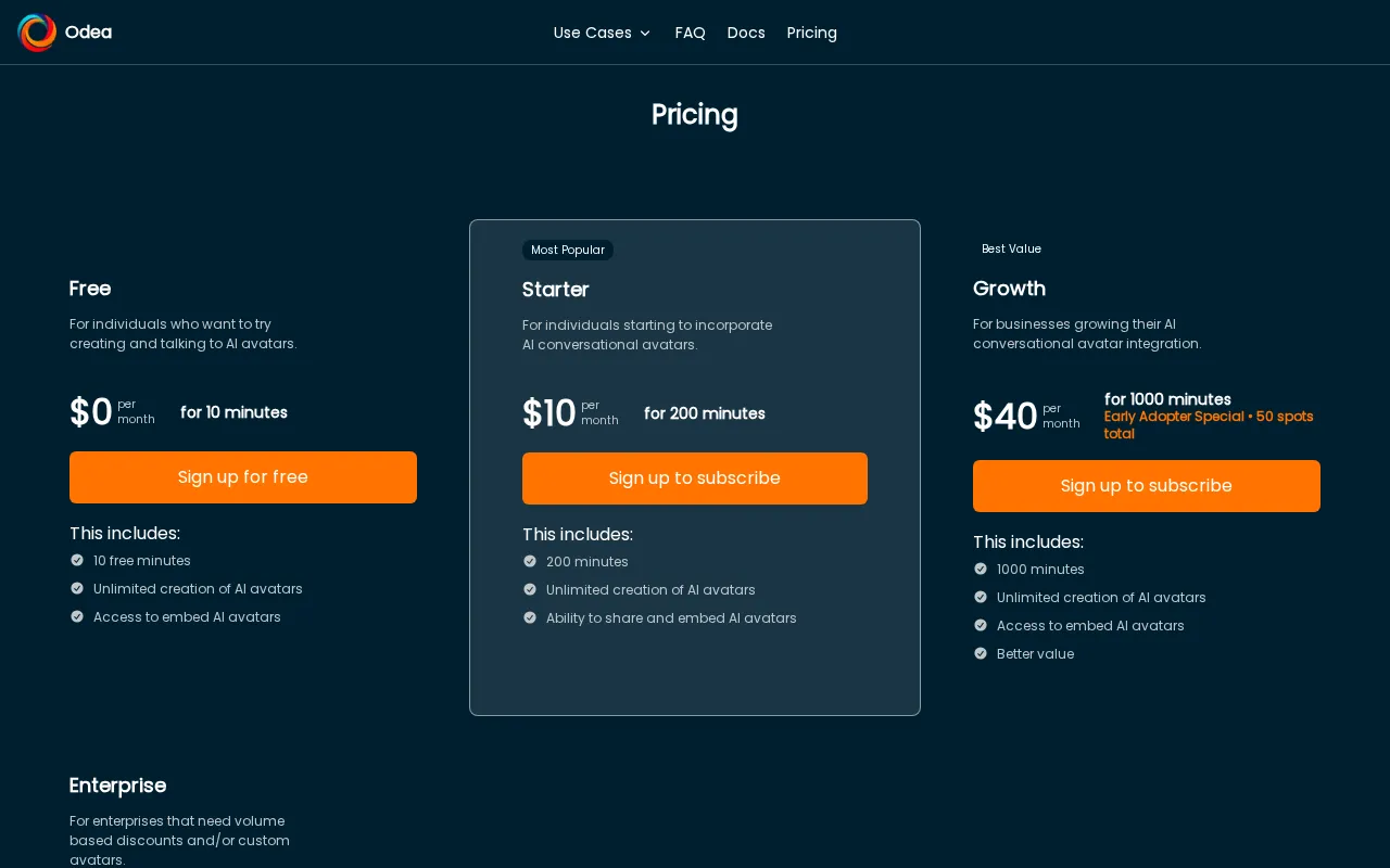 Odea.io — pricing page