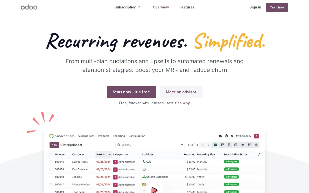 Odoo — pricing page