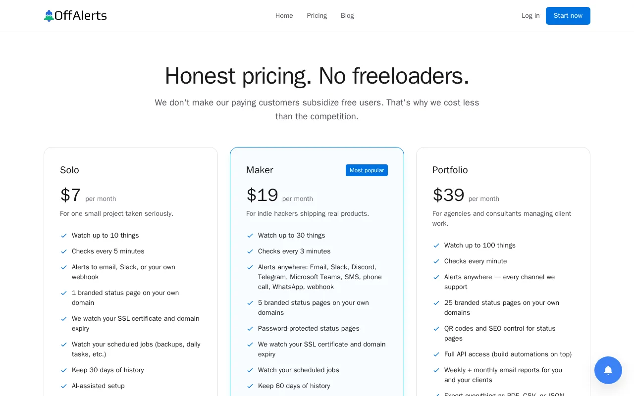 Offalerts — pricing page