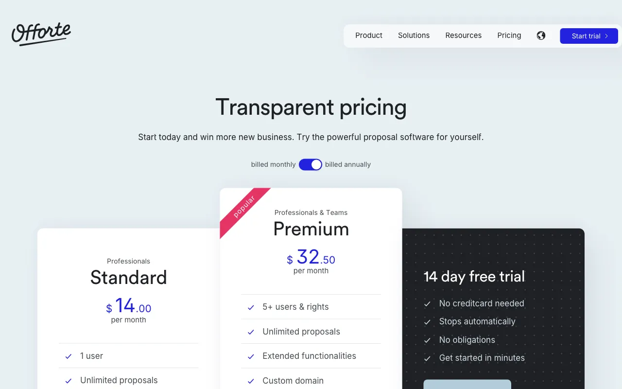 Offorte — pricing page