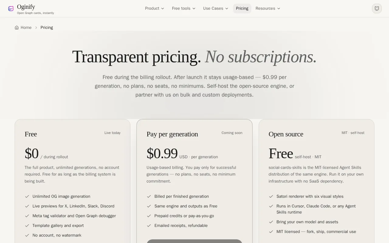 Oginify — pricing page
