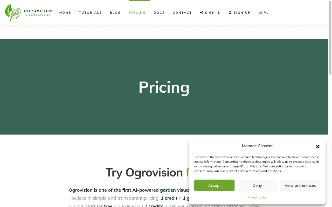 Ogrovision — pricing page
