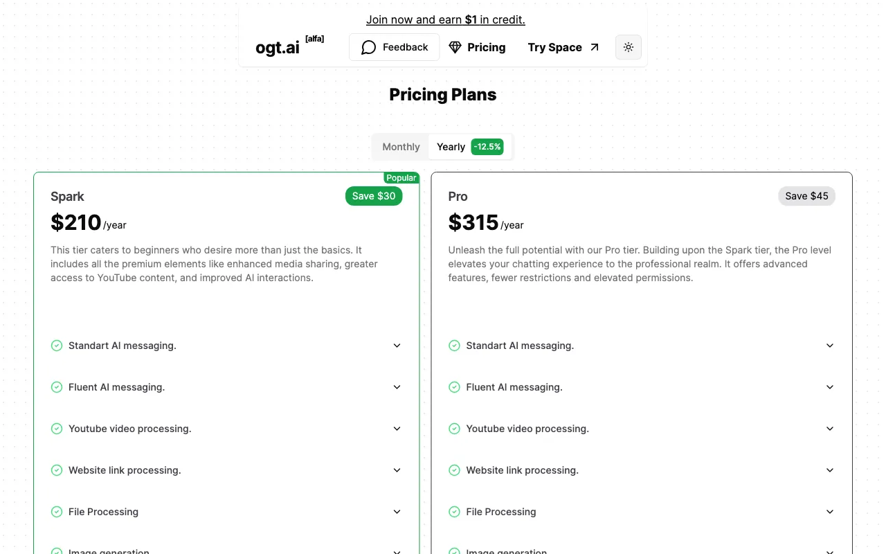 OgtAI — pricing page