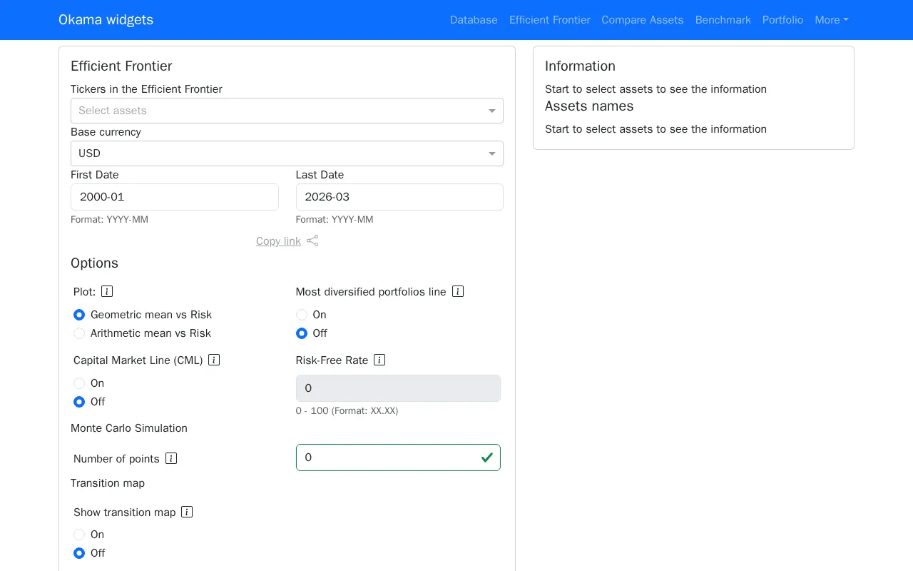 Okama portfolio analyzing tools — preview screenshot