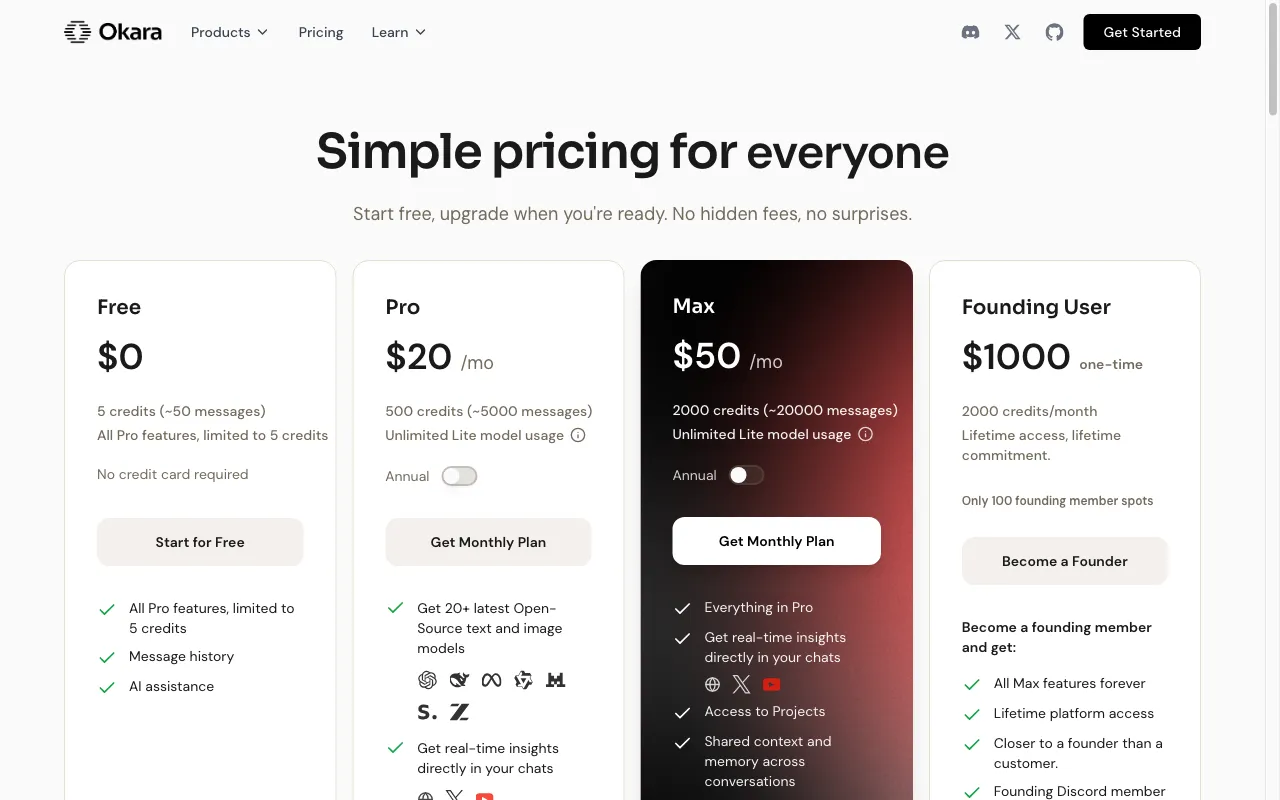 Okara — pricing page