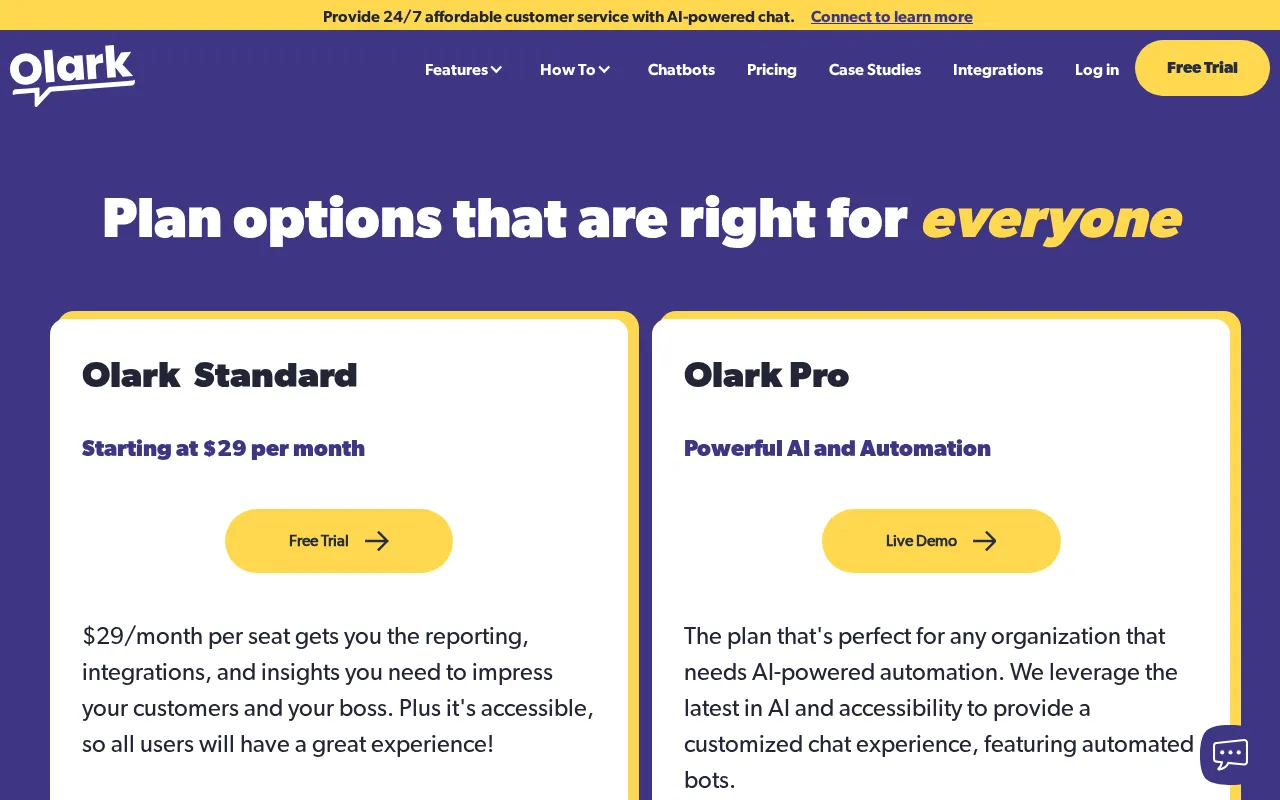Olark — pricing page