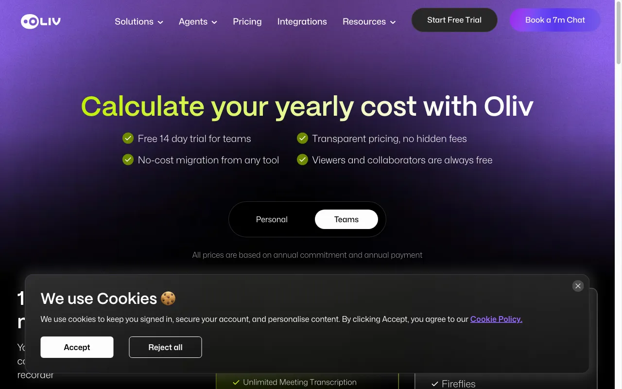Oliv — pricing page