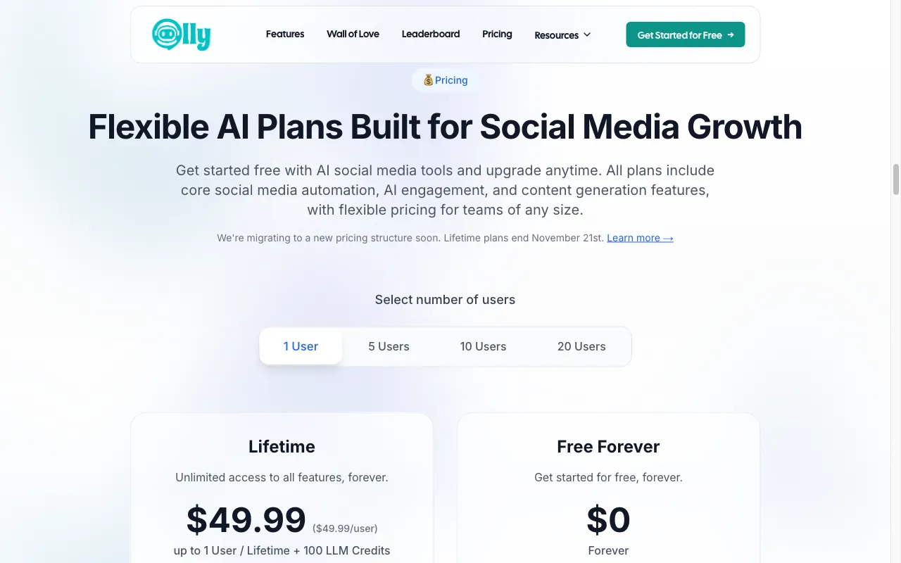 Olly 2.0 — pricing page